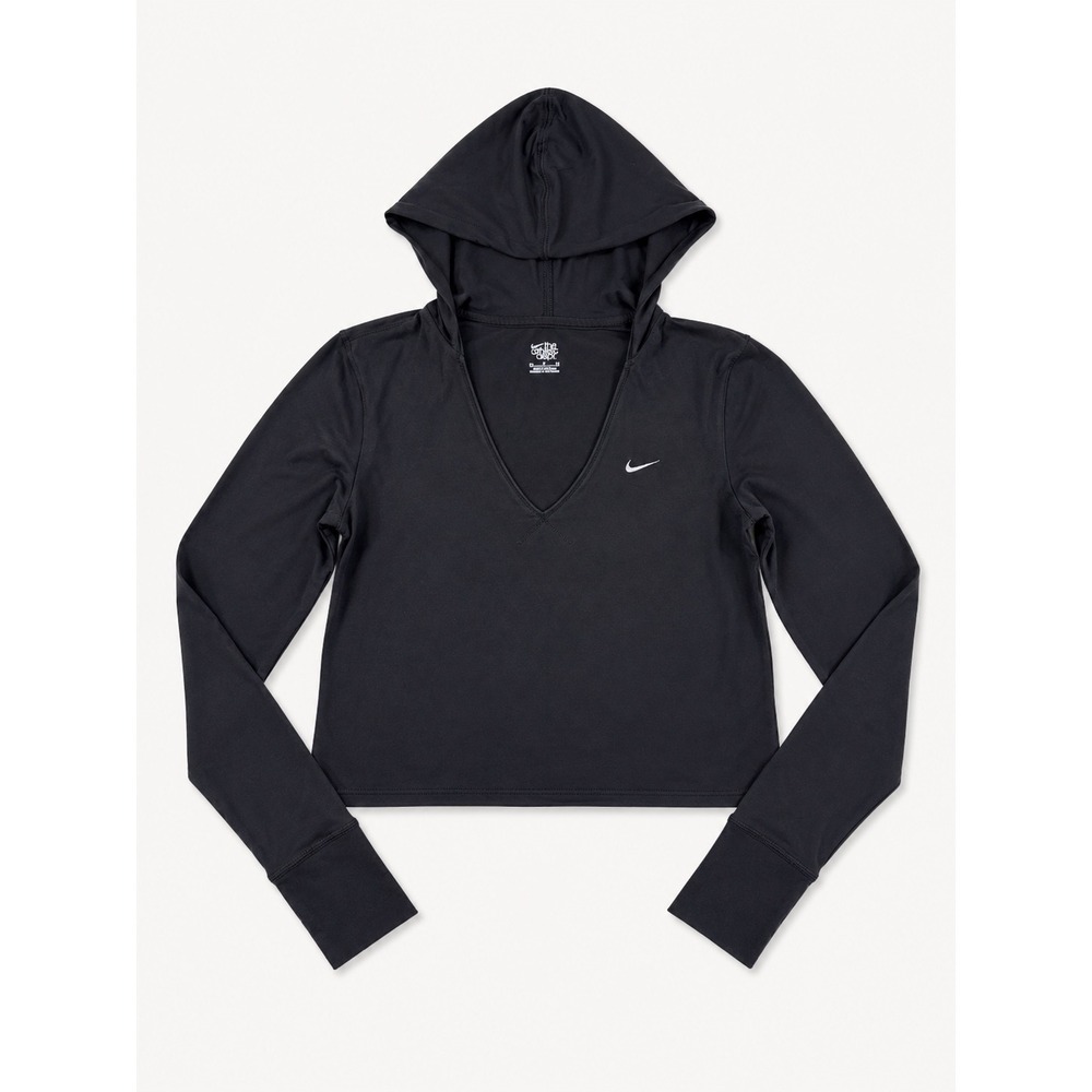 Nike Athletic Dept Women Black Cropped V-Neck Hoodie Long Sleeve Top Size M